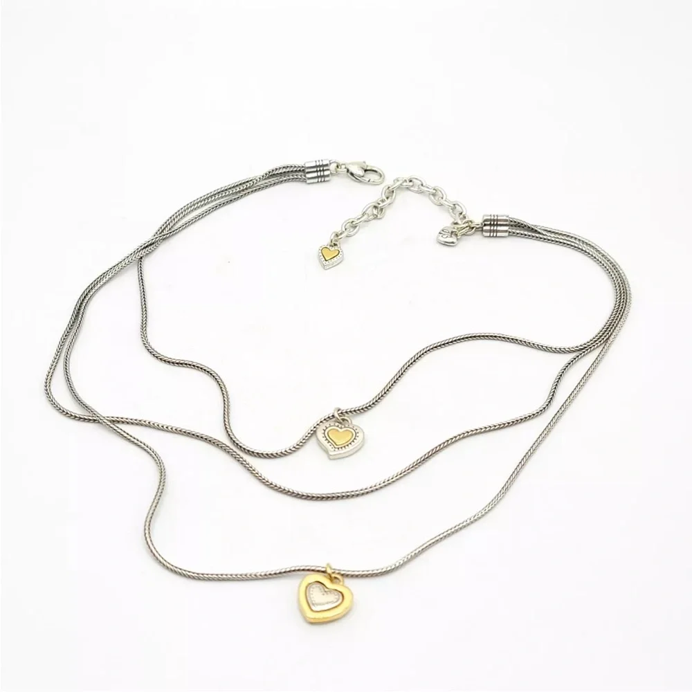 BRIGHTON Layered Necklace Choker Heart Pendants Reversible Love Fashion Jewelry - Picture 5 of 10
